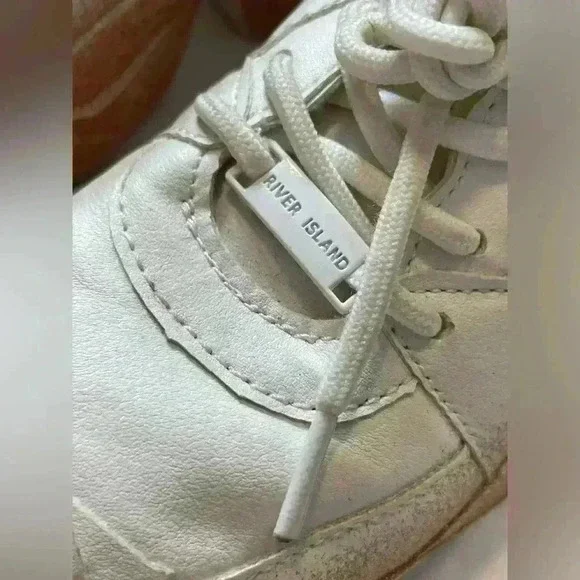 River Island Lace Up Glitter Chunky Style Trainers Sneaker Size 1 White Gold - Picture 7 of 14